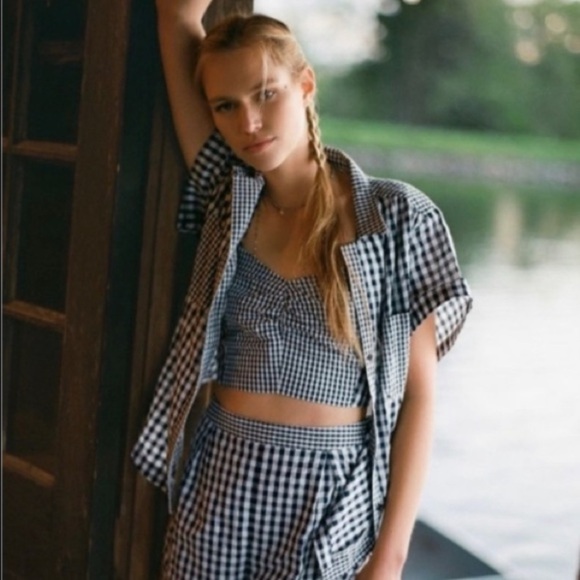 Anthropologie Pants - Anthropologie Maeve gingham 2 piece short set blouse and shorts size 0 new